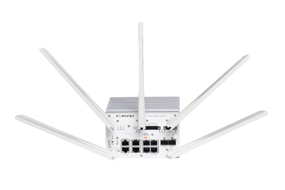 Fortinet FGR-50G-5G white Wi-Fi 6 router with 4 antennas