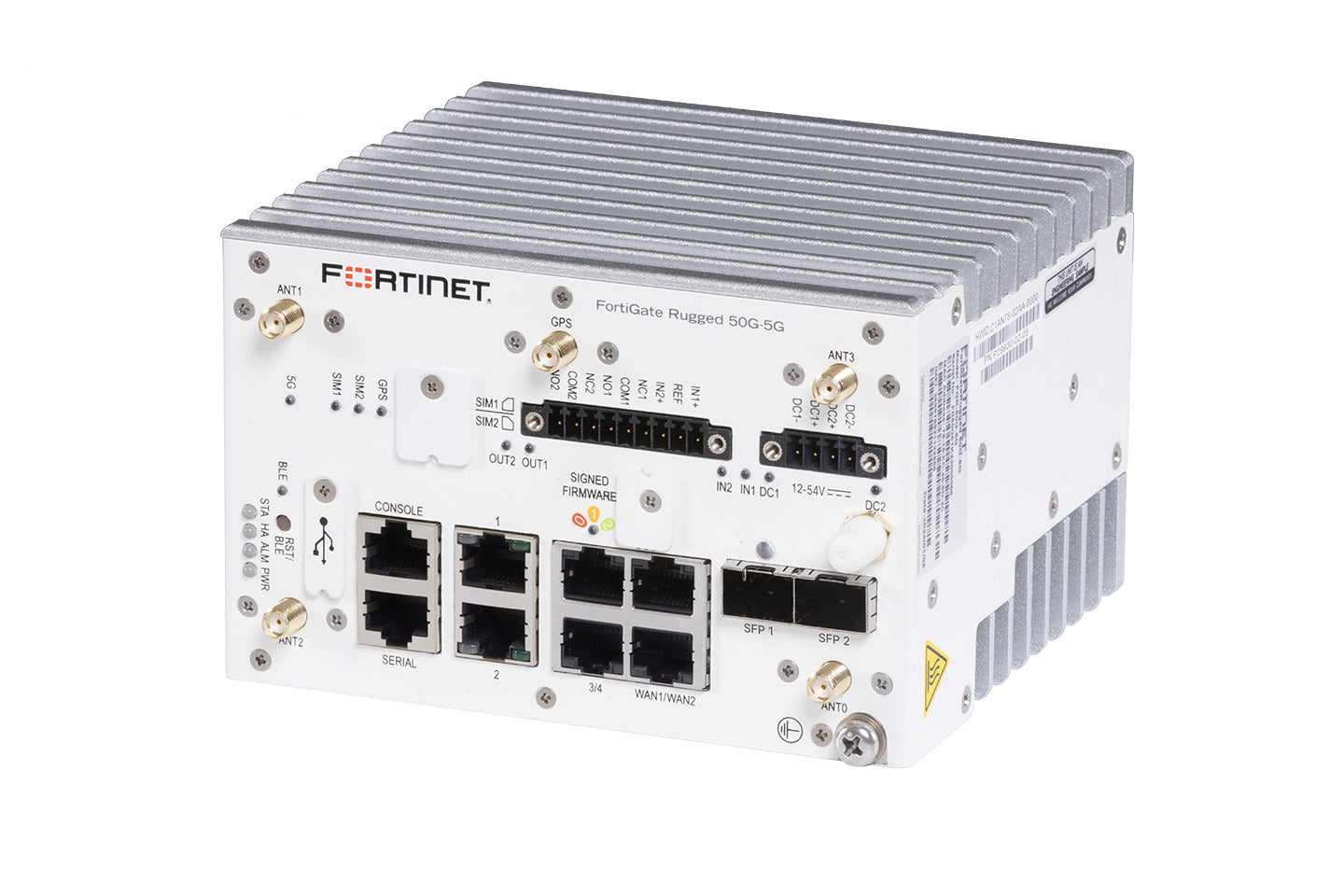 Fortinet FGR-50G-5G rugged 5G security appliance with white chassis and ports
