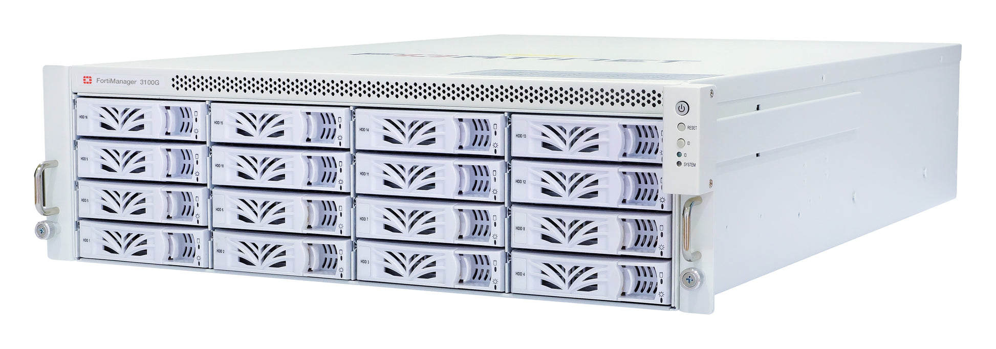 Fortinet FMG-3100G server with 16 leaf-patterned drive bays