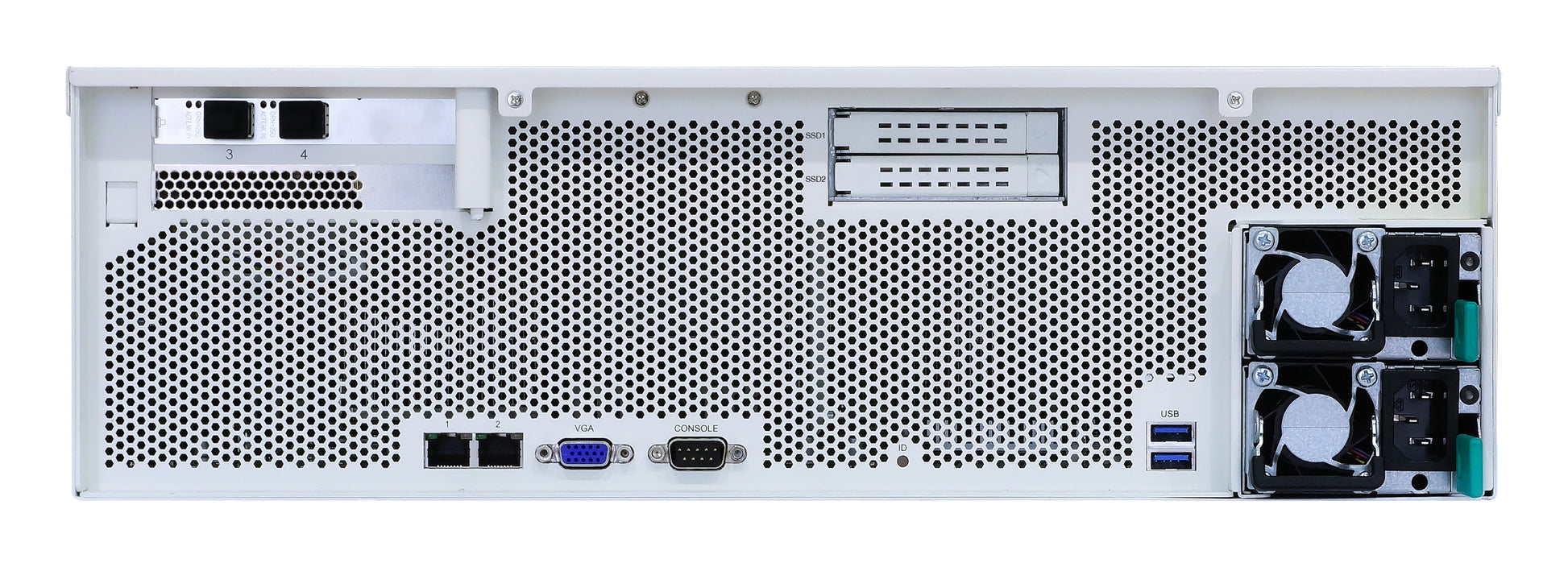 Fortinet FMG-3100G white perforated chassis with black fans and ports