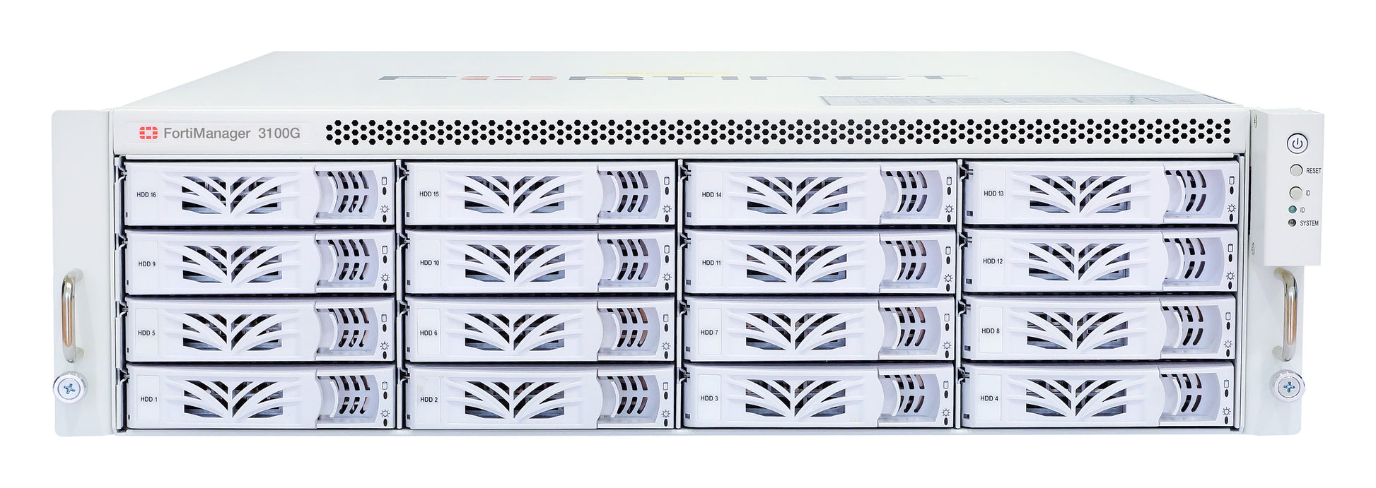 Fortinet FortiManager 3100G rack server with perforated front panel and drive bays