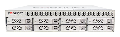 White Fortinet FortiManager 410G appliance with perforated front panel and drive bays