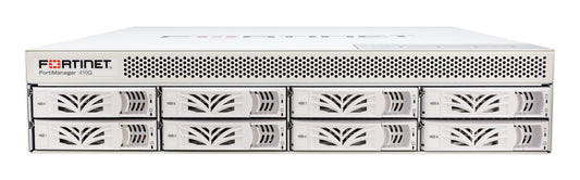 White Fortinet FortiManager 410G appliance with perforated front panel and drive bays
