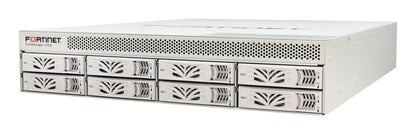 White Fortinet FortiManager-410G with perforated panel, 8 drive bays