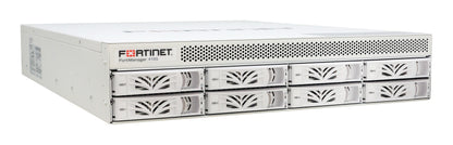 White Fortinet FortiManager 410G with perforated panel and 8 drive bays