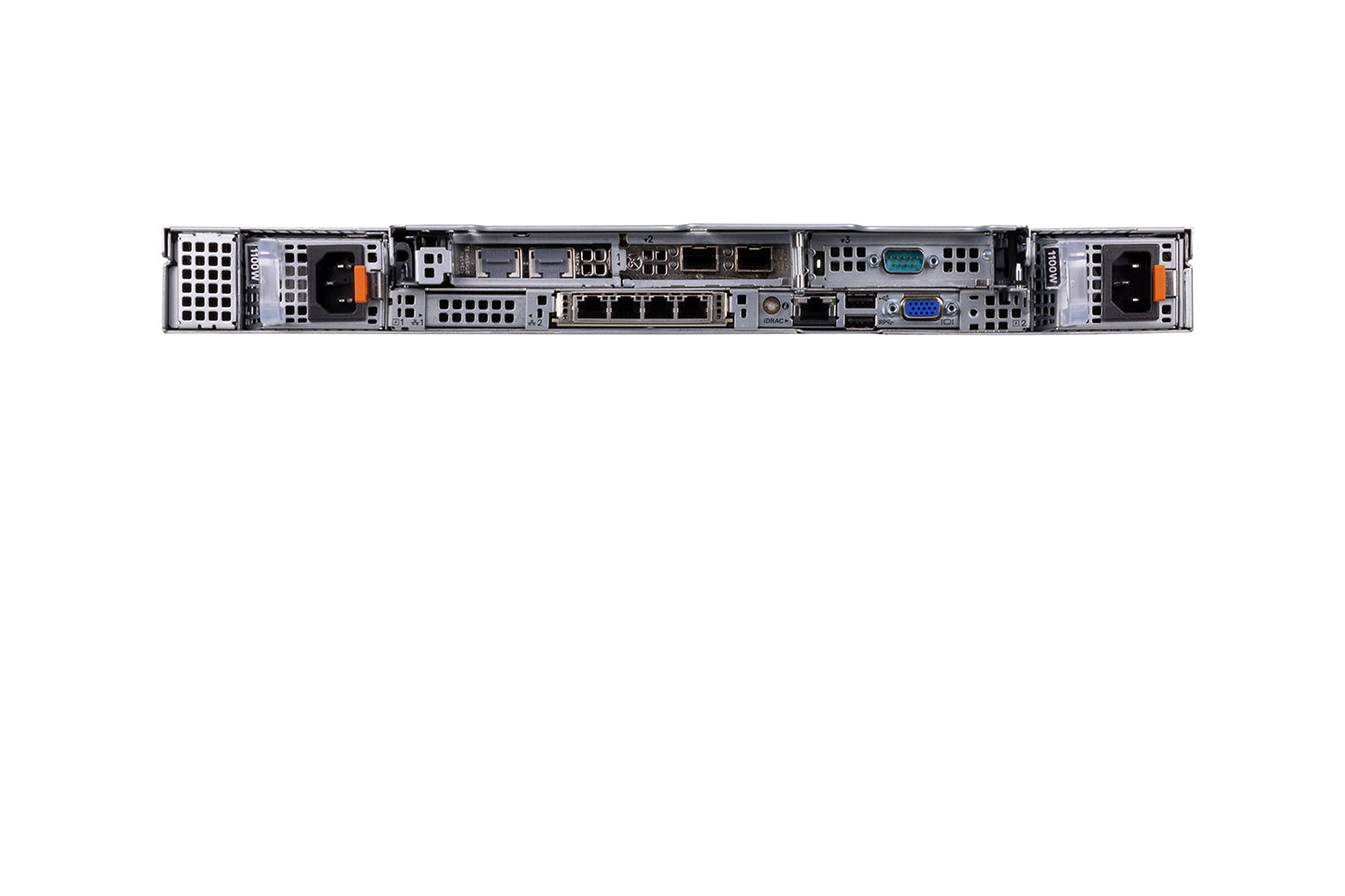 Silver Fortinet FNRC-500G 1U server rack with ports and vents