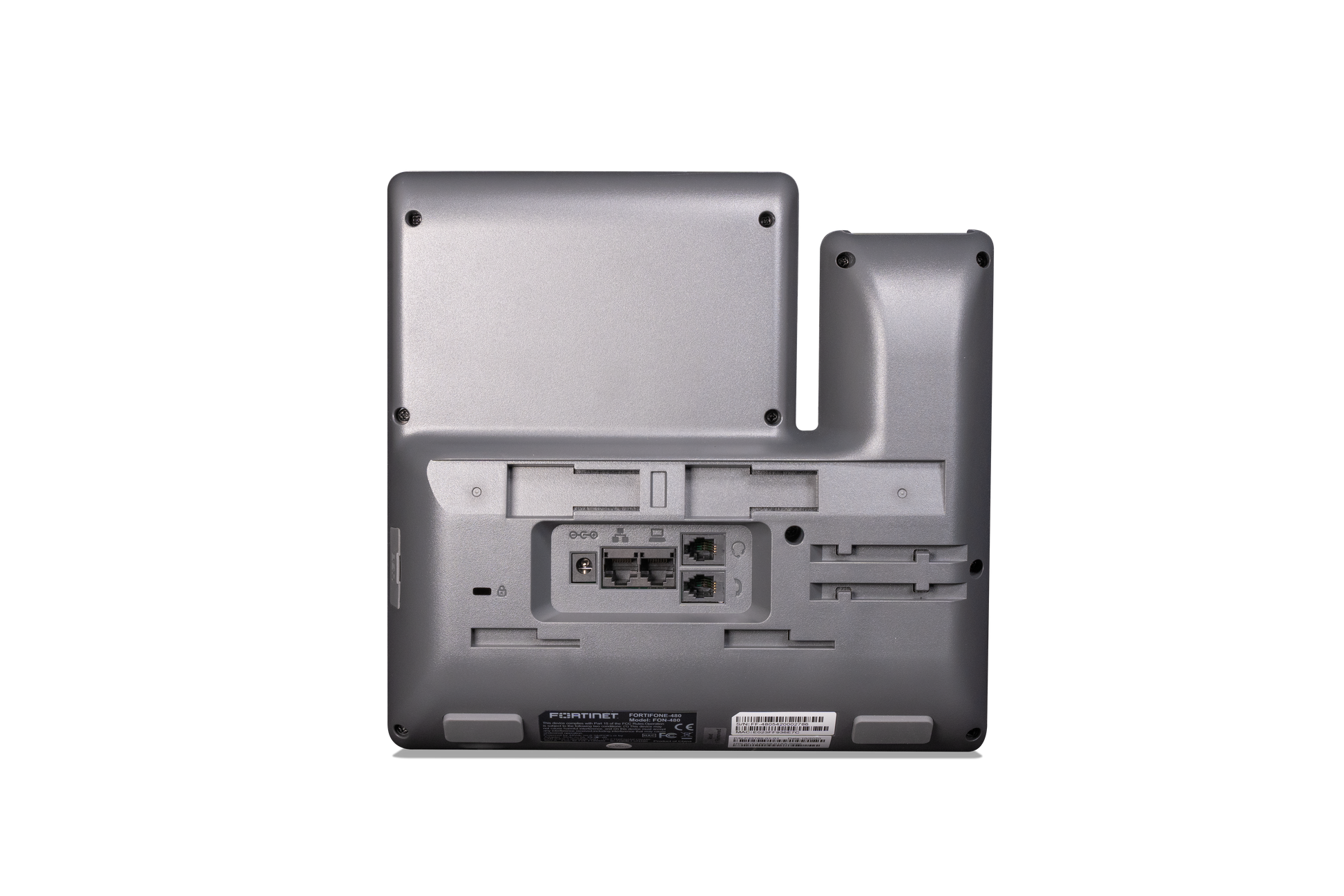 Back view of silver Foscam indoor camera with ports, for Fortinet FortiFone-480