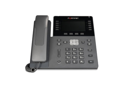 Black Fortinet FON-480 IP phone with 4.3-inch touchscreen and keypad