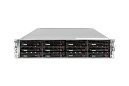 Fortinet FortiProxy-4000E silver server rack with red-lit drive bays