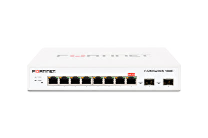 Fortinet FortiSwitch 108E back view: 8 GE RJ45, 2 GE SFP ports