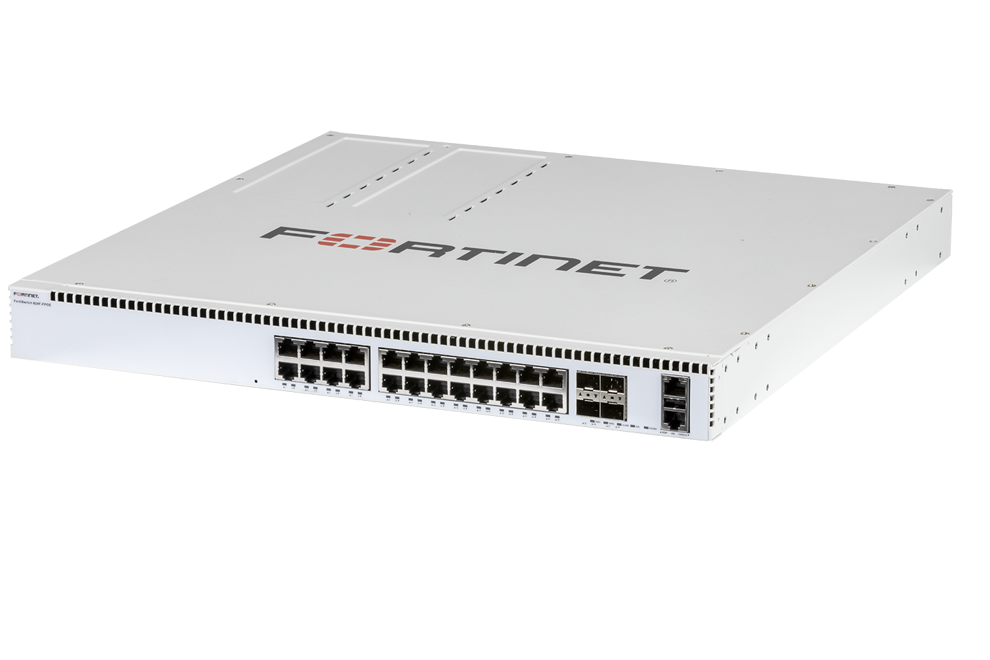 Fortinet FS-624F-FPOE FortiSwitch-624F white network switch with 24x 5G ports