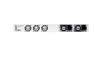 Back of Fortinet FortiSwitch-624F FS-624F-FPOE with 3 fans 2 PSUs