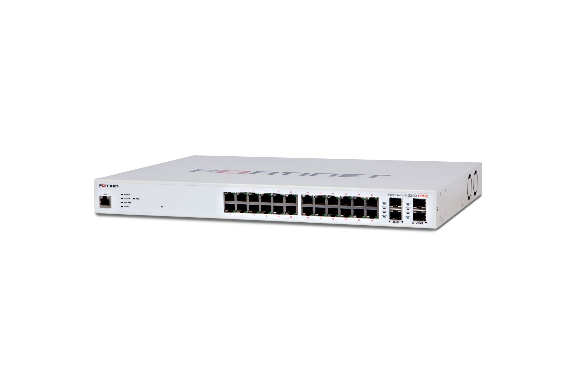 Fortinet FortiSwitch FS-224D-FPOE 24 GE RJ45 PoE+ ports switch rear view