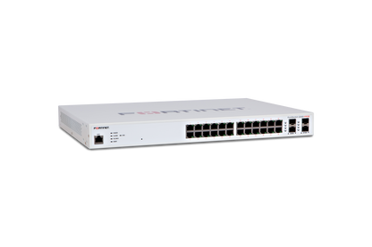 Fortinet FortiSwitch-224D-FPOE white network switch with 24 GE RJ45 PoE+ ports