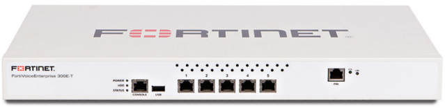White Fortinet FortiVoice 200F8 enterprise appliance with ports and lights