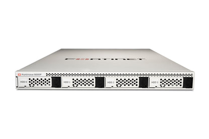 Silver Fortinet FortiVoice 5000F server with 4 HDD bays and perforated panel