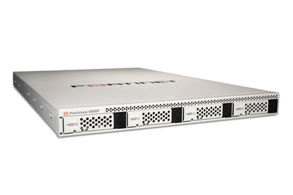Silver Fortinet FortiVoice 5000F server with 4 HDD bays and perforated front