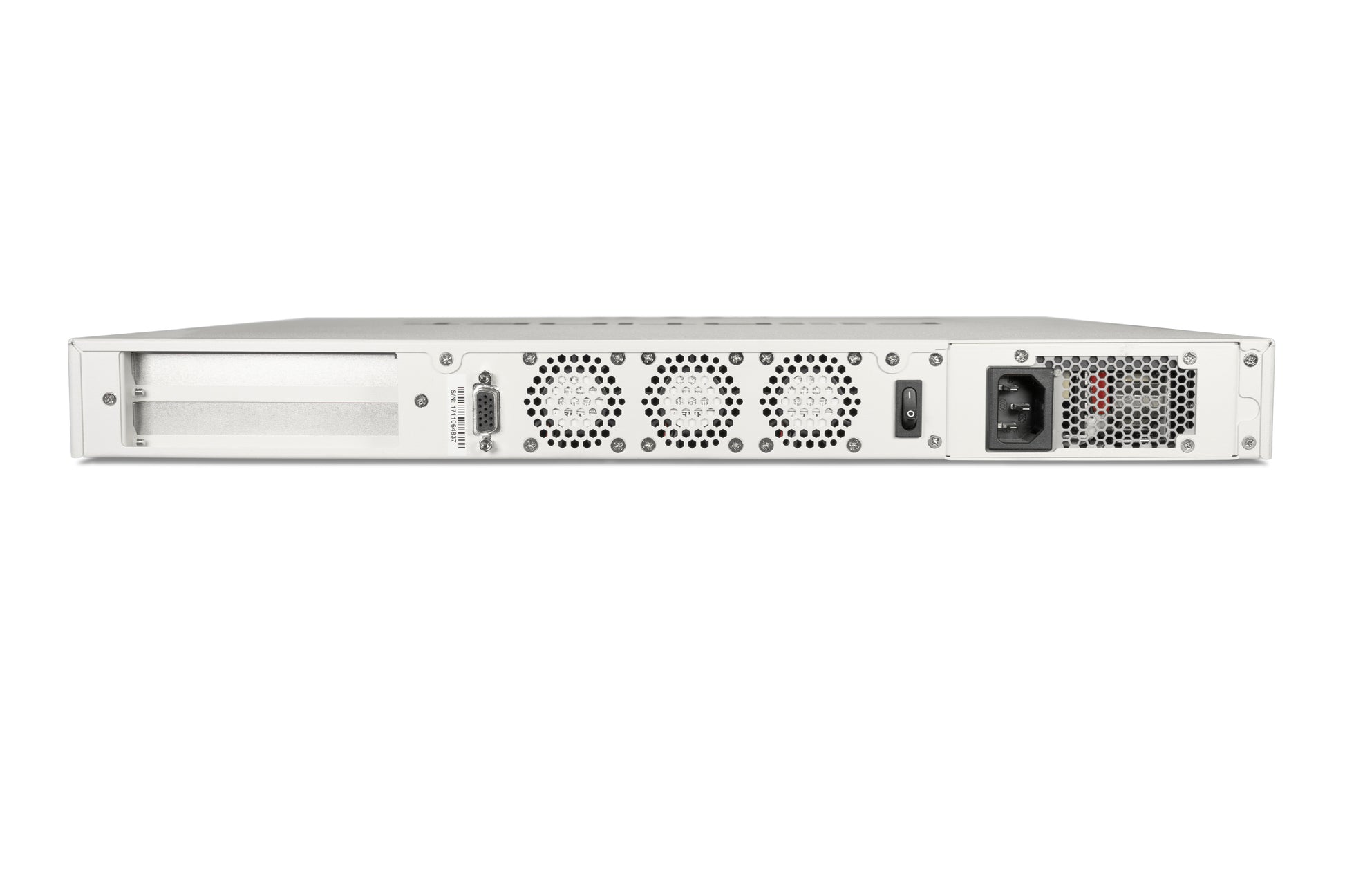 Back of Fortinet FortiVoice-500F server rack with ventilation grilles
