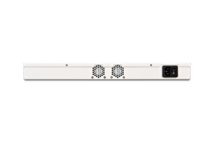 Back of Fortinet FWM-100D server rack with hex vents and power port