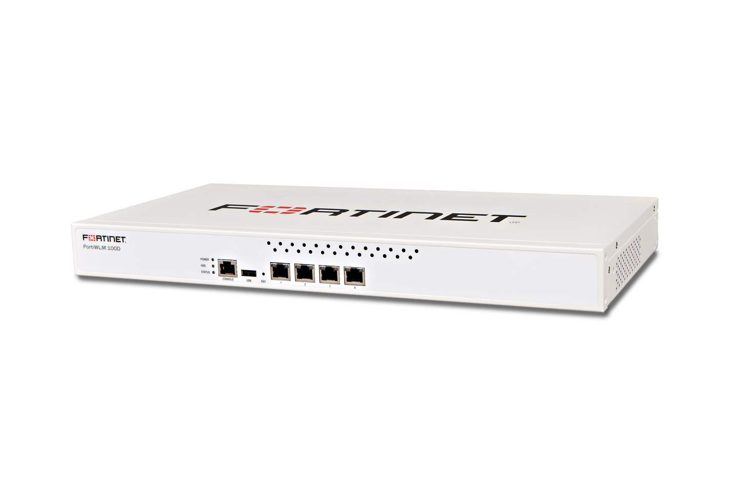 White Fortinet FDN60-128S security appliance with ports, black red branding