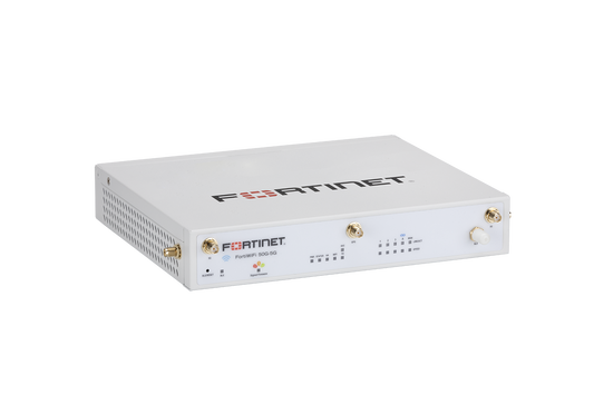 Fortinet FWF-50G-5G-II-N FortiWiFi 502-1G white security appliance with gold antennas