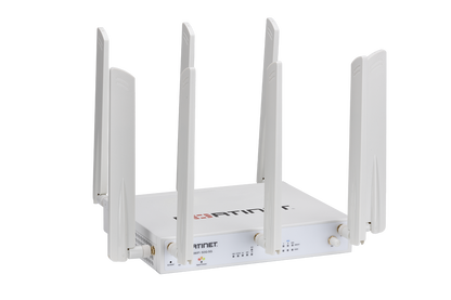 Fortinet FWF-50G-5G-II-N router with 8 SMA antennas back view
