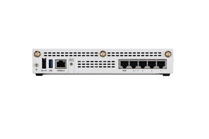 Rear panel of Fortinet FWF-50G-5G-II-N router with ethernet, USB, DC ports