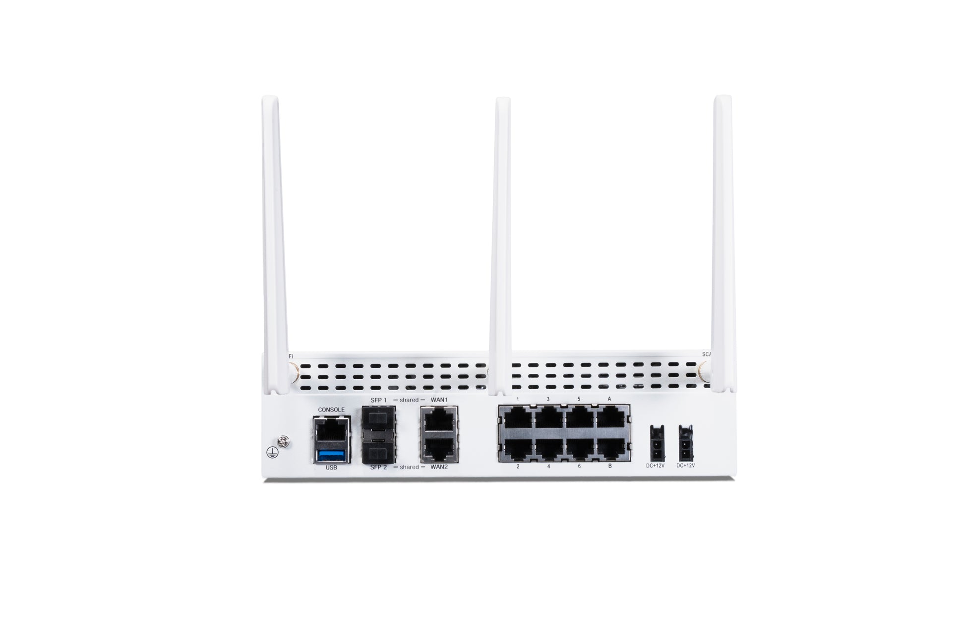 Fortinet FortiWiFi-80F white wireless router with antennas and Ethernet ports