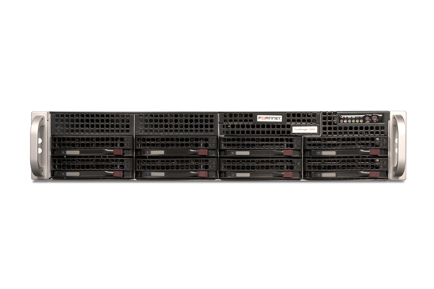 Fortinet FMG-1000F-USG black server rack with drive bays and control panel