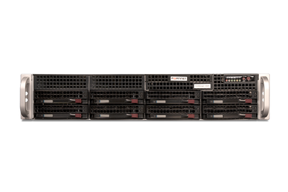 Fortinet FMG-1000F-USG black server rack with drive bays and control panel