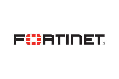 Fortinet logo featuring the brand name in bold, dark gray letters with a distinctive red grid icon replacing the letter ’o’.