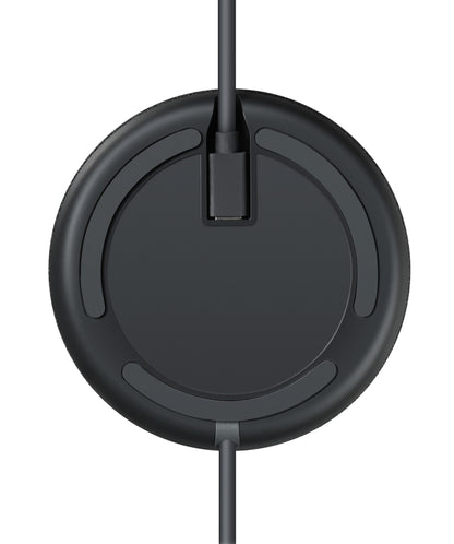 Logitech Rally Mic Pod graphite back with black matte wireless charging pad