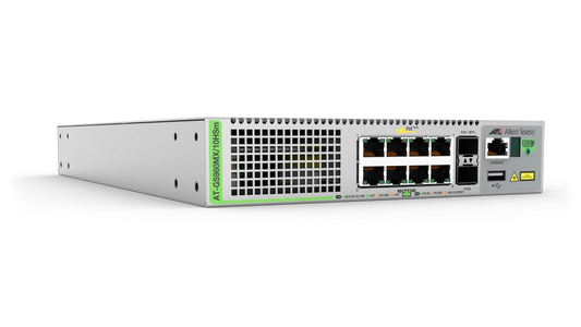 Allied Telesis AT-GS980MX/10HSM-40 | 8-Port PoE++ 100M/1/2.5/5G, 2 SFP+ Ports, Fixed PSU