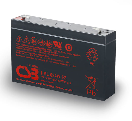 Eaton HRL634WF2 | HRL634W Series 6V, 9Ah Battery, Top Terminals, F2, 1 Year Warranty