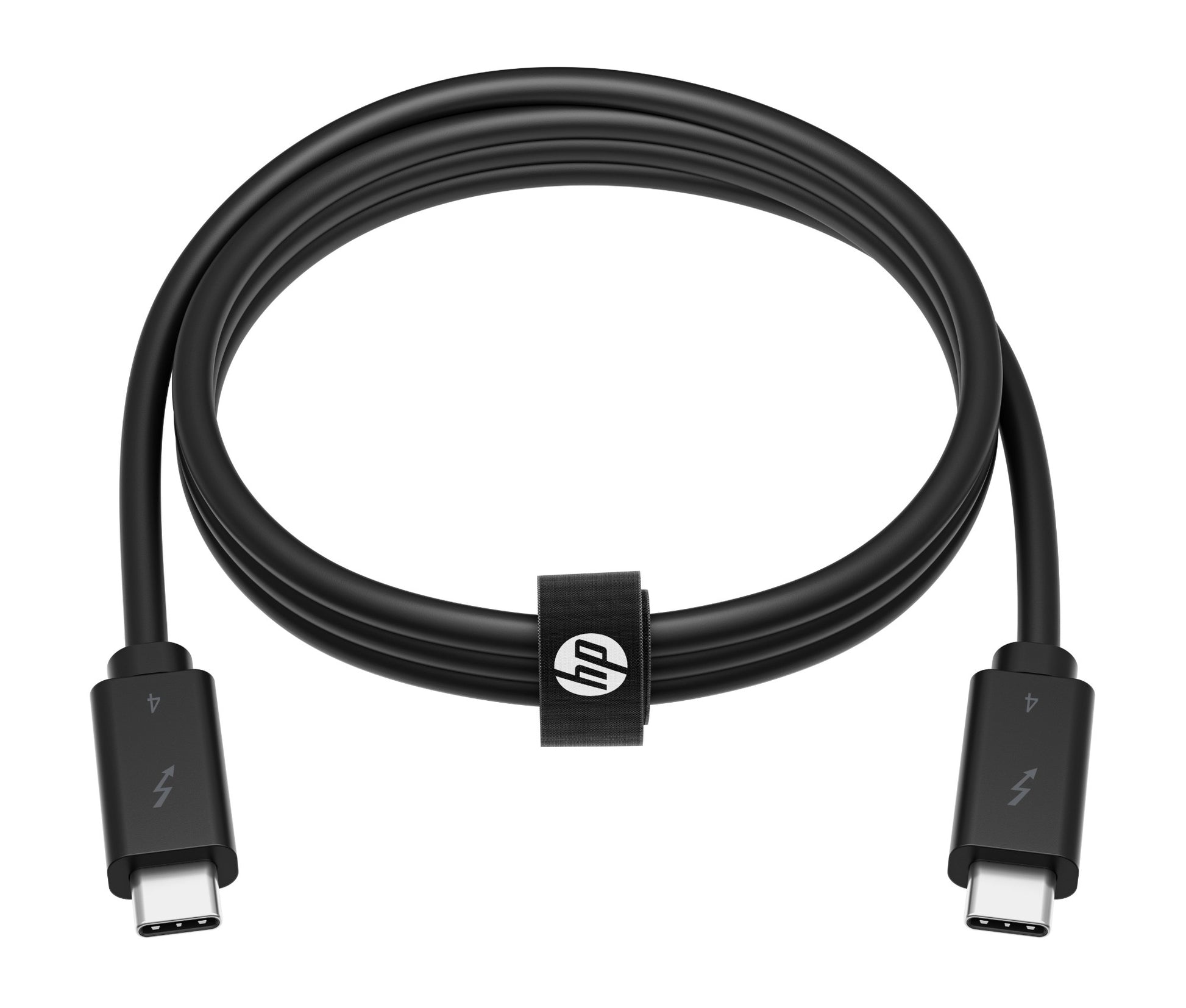 Black hp br1w8aa usb-c to usb-c thunderbolt 4 cable with braided design and silver lightning bolt symbols 1m 40gbps 240w epr