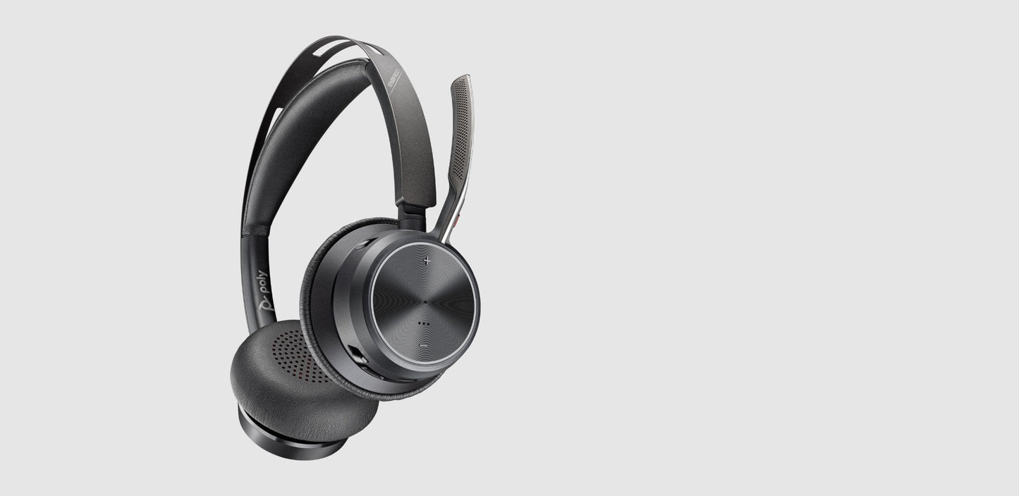 Poly c01f8aa voyager focus 2 uc stereo black over-ear bluetooth headset with anc and metallic control panel accents