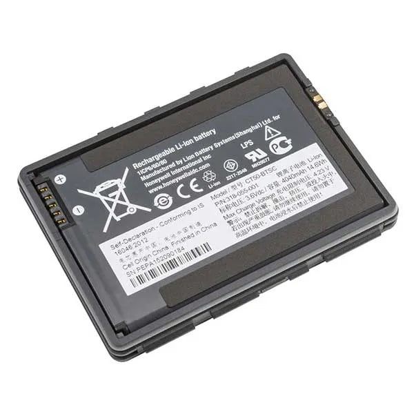 Black rectangular rechargeable li-ion battery with printed specifications for honeywell ct50 ct60 4020 mah v2 model