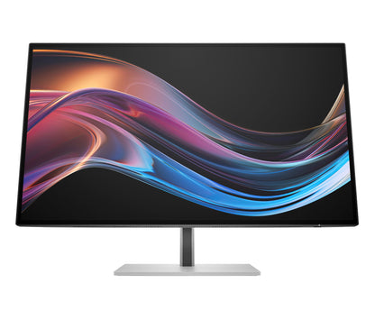 HP 8J9G2AA Series 7 Pro 27’’ 4K monitor with silver frame and vibrant abstract wallpaper