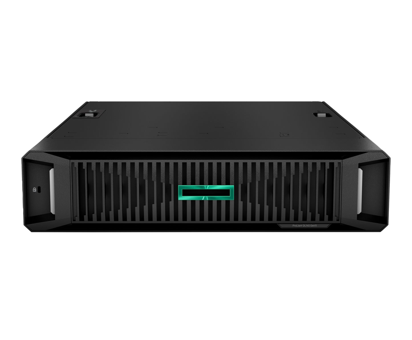 Black hp proliant dl380 gen10 server with glowing green led indicator on front panel for high-performance computing