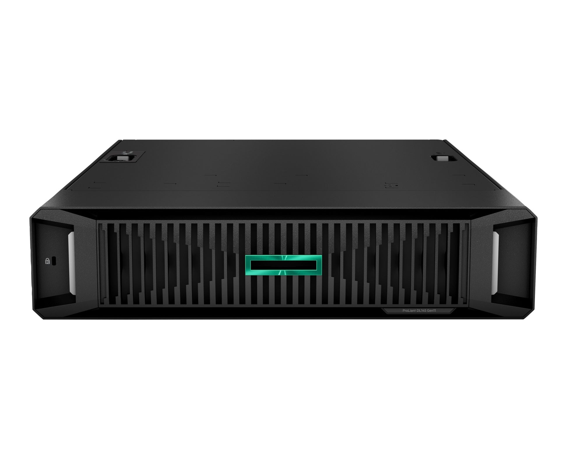 Black hp proliant dl380 gen10 server with glowing green led indicator on front panel for high-performance computing