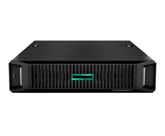 Black hp proliant dl380 gen10 server with glowing green led indicator on front panel for high-performance computing