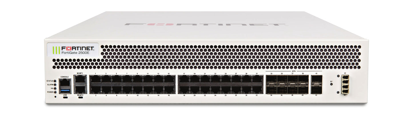 Fortinet FG-2500E | 10x10GE SFP+, 2x10GE Bypass, 34xGE RJ45, 480GB SSD, Dual AC