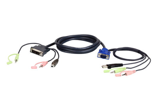 ATEN 2L-7DX3U | KVM Cable Series VGA/USB to DVI-I KVM Cable, 3m, Audio + Mic