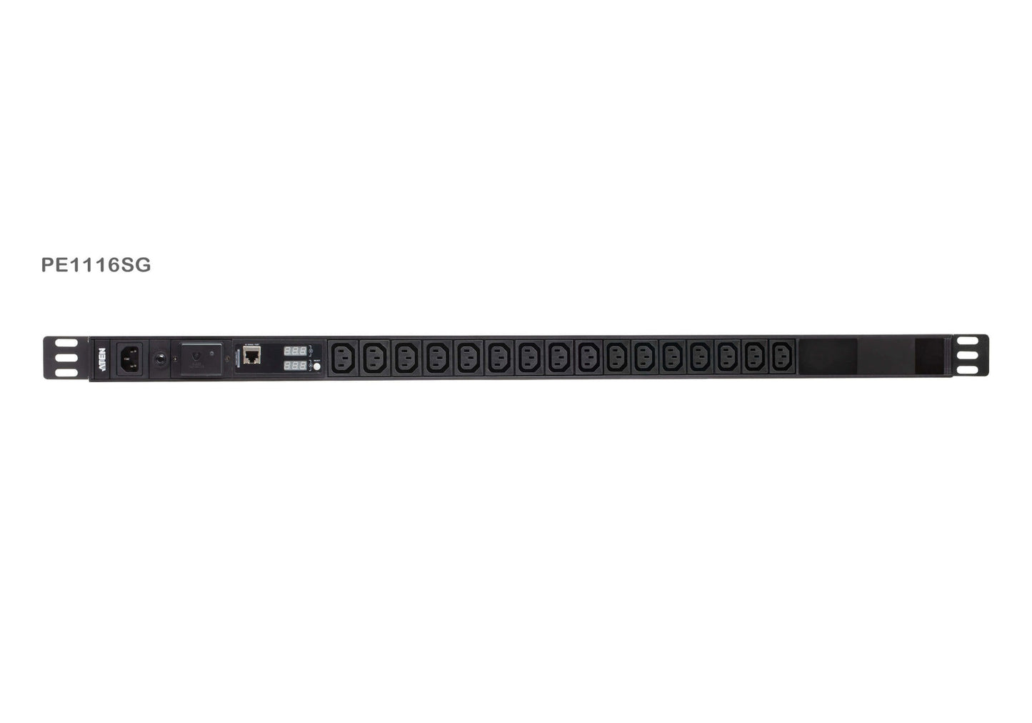 Black aten pe1116sg metered pdu with 16 outlets and network port 0u vertical 10a power distribution unit back side