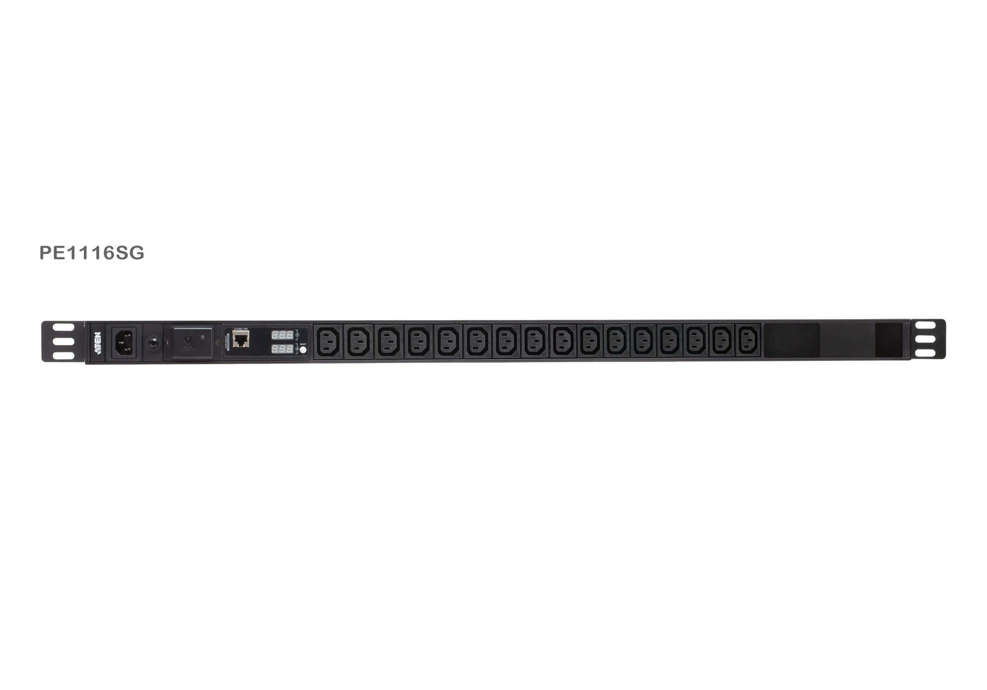 Black aten pe1116sg metered pdu with 16 outlets and network port 0u vertical 10a power distribution unit back side