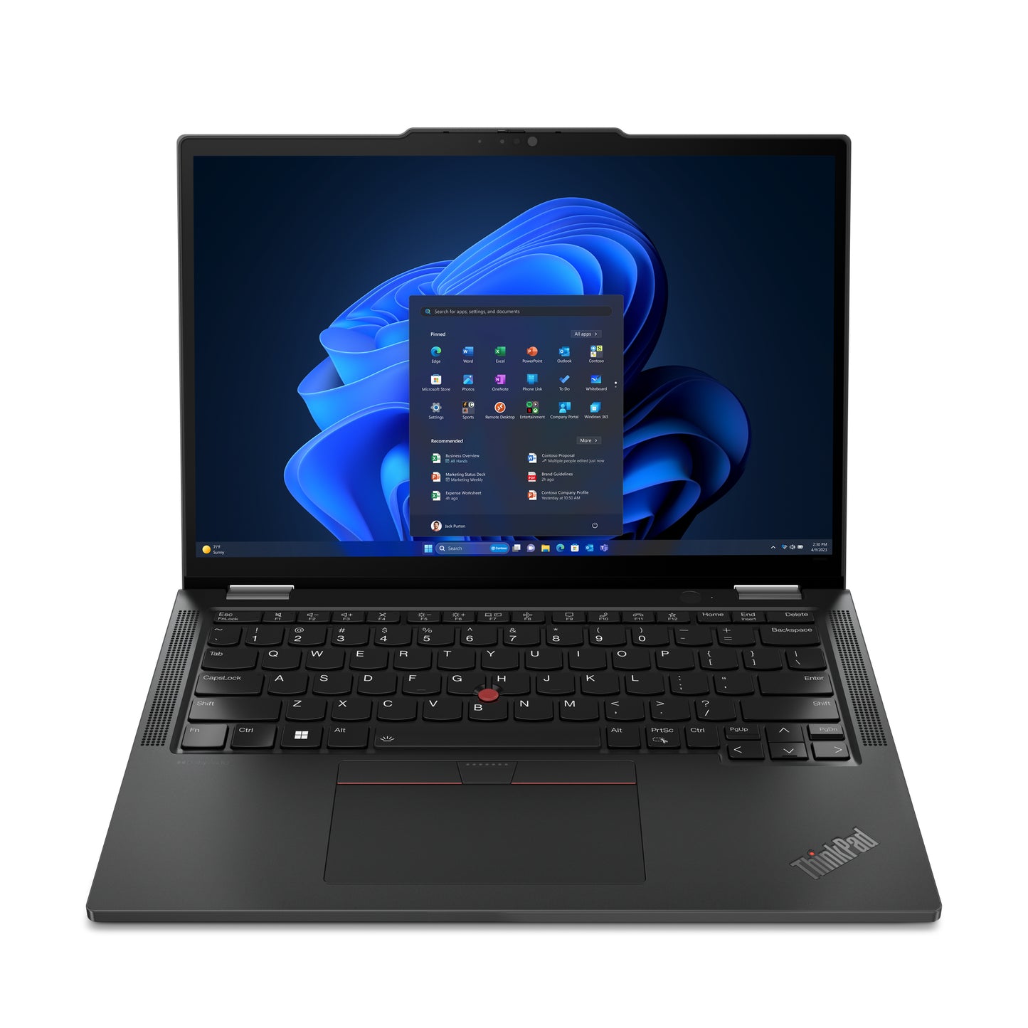 Black lenovo thinkpad x13 2-in-1 gen 5 laptop with 13.3 inch touch screen and red trackpoint nub