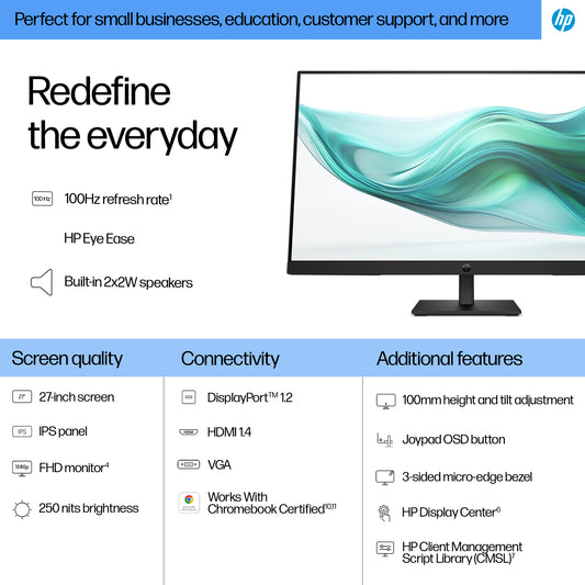 HP B0CG8UT | HP Series 3 Pro 27 inch FHD Monitor, 327ph