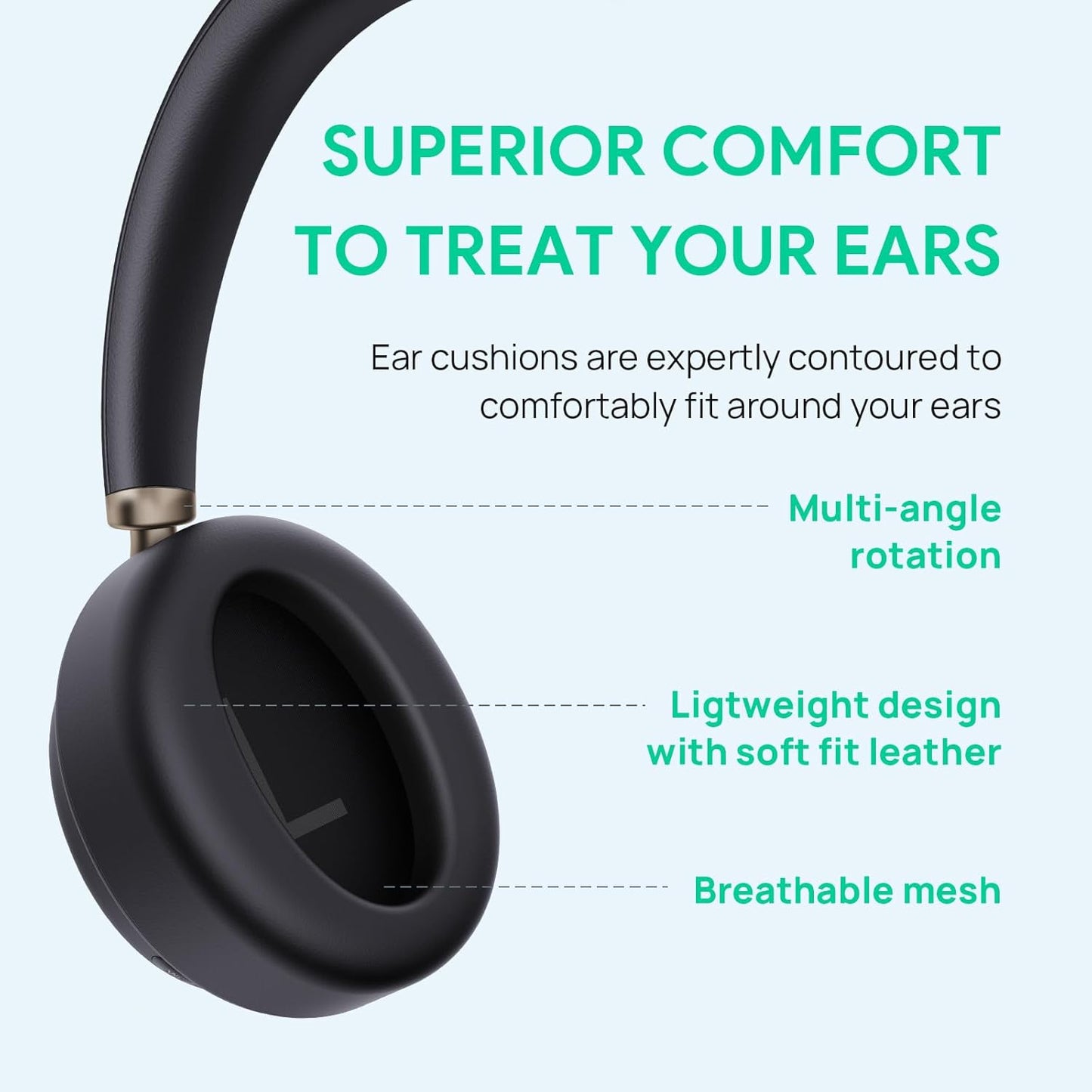 Yealink BH76 black over-ear headphones with leather cushions and mesh