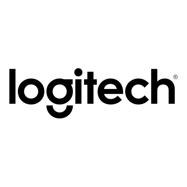 Black logitech logo on a white background.