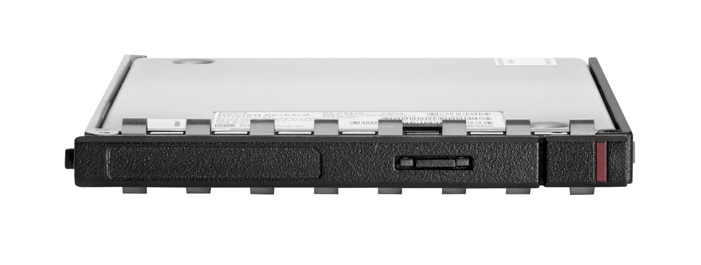 Black and silver hp enterprise 15.36TB nvme gen4 edsff e3.s ssd with textured casing and red indicator light on the right side